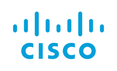Cisco logo with stylized blue sound wave above the word 'CISCO' in blue capital letters.