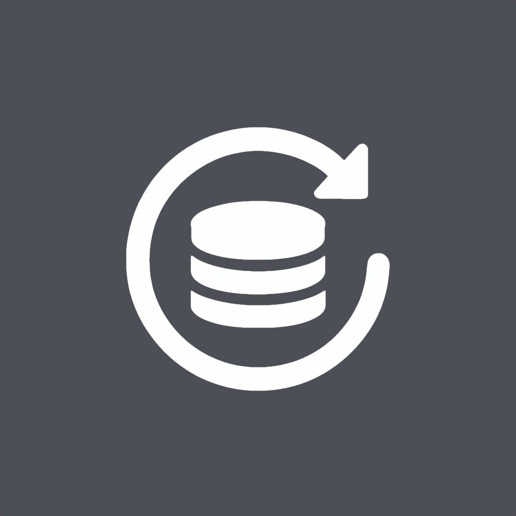 Icon of database with a circular arrow around it, indicating data backups.