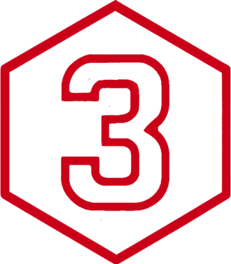Red number 3 inside a black hexagon with a red border.