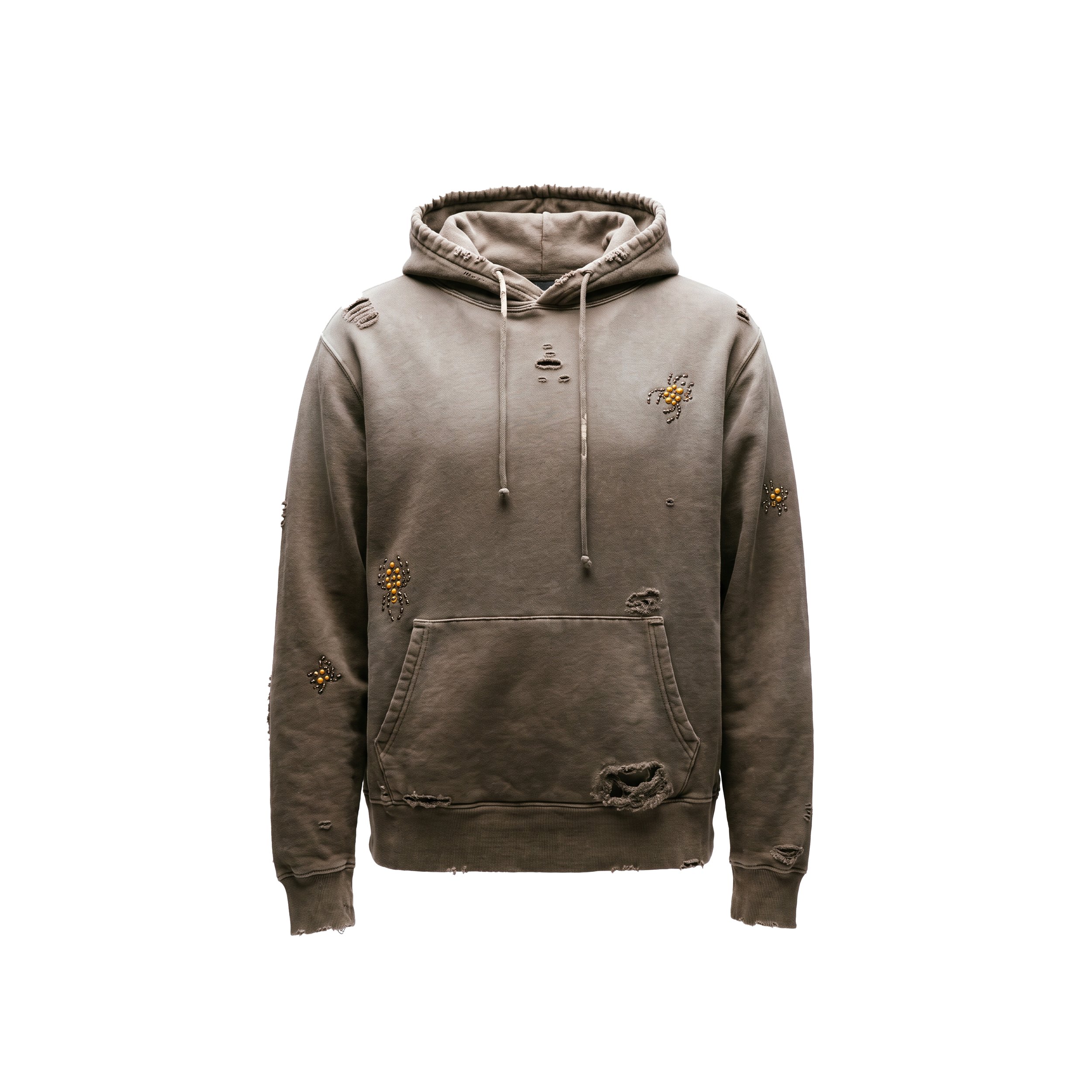 Studded spider distressed grey hoodie L