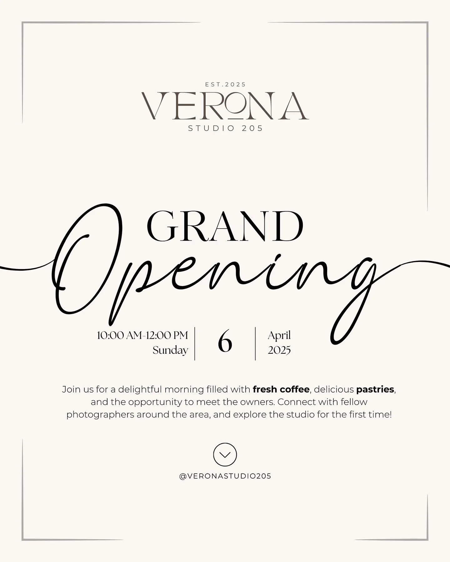 You’re Invited to the Grand Opening of Verona Studio 205!
📅 Sunday, April 6th 
⏰ 10:00 AM - 1:00 PM
📍Location: 1333 Buena Vista St #205, San Antonio, TX 78207
Join us for the exciting grand opening of Verona Studio 205! Enjoy delicious past