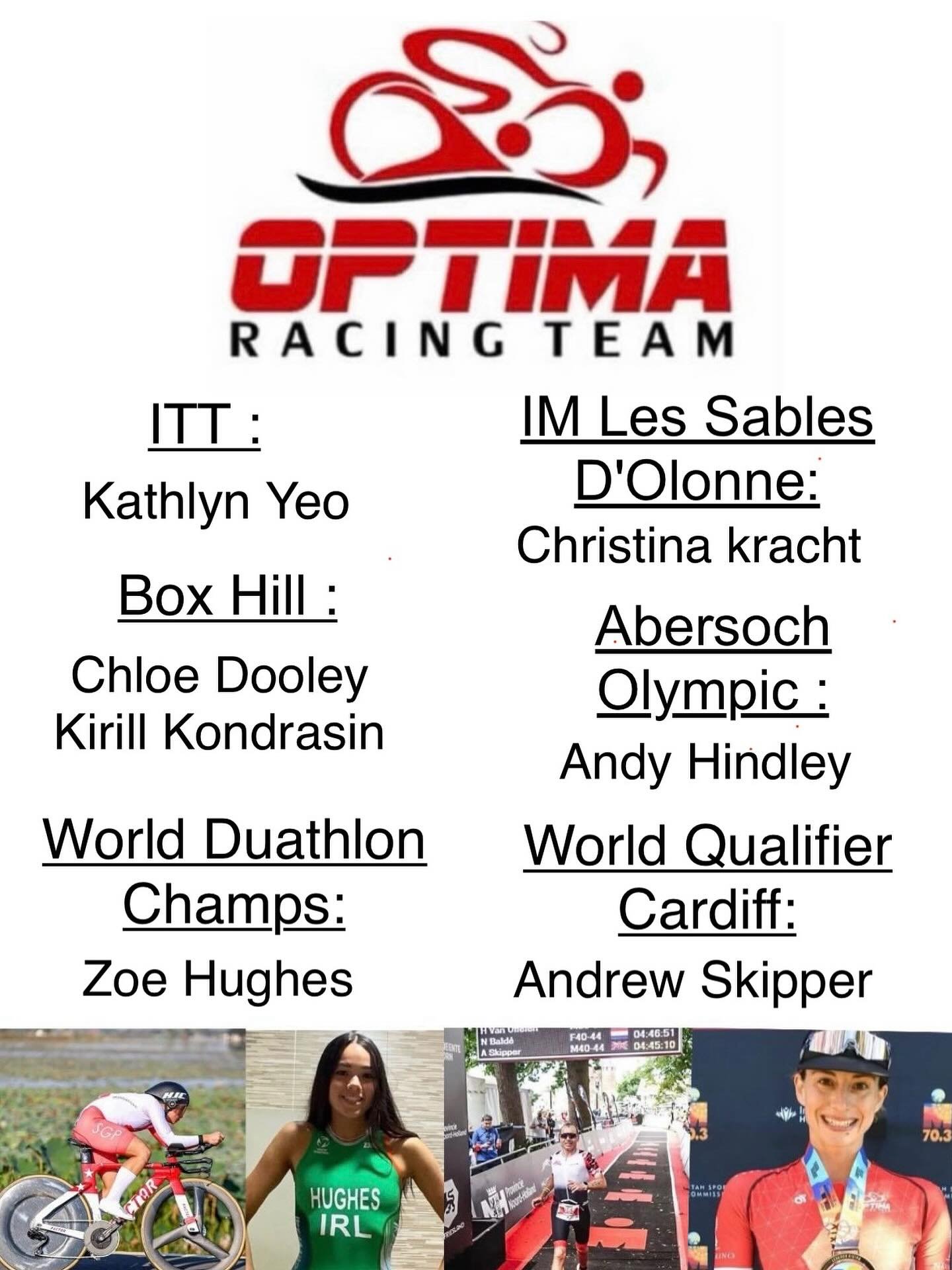 Big weekend of high calibre racing ahead 🚨

&bull; @kathlynyeo is racing an ITT for Singapore
 
&bull; @zoehughes.tri is racing World duathlon champs Saturday in Spain for Ireland

&bull; @christina_kracht is racing IM Les Sables D&rsquo;Olonne

&bu