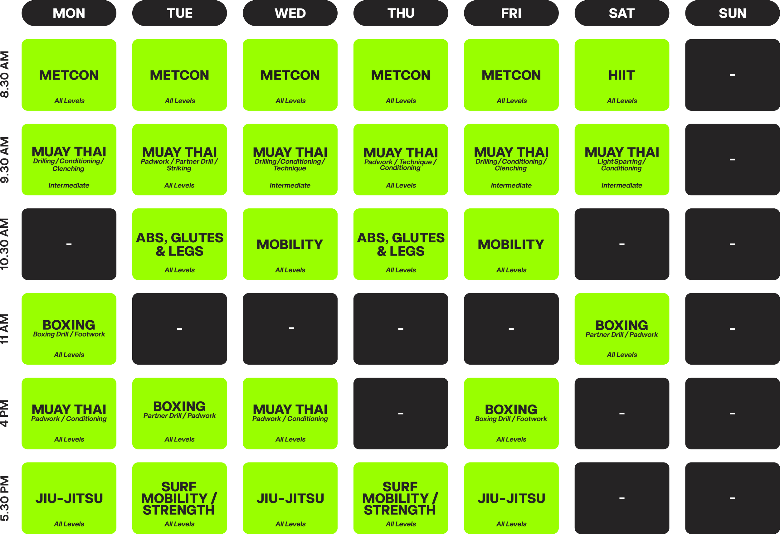 LOKA Gym Group Class Weekly Schedule