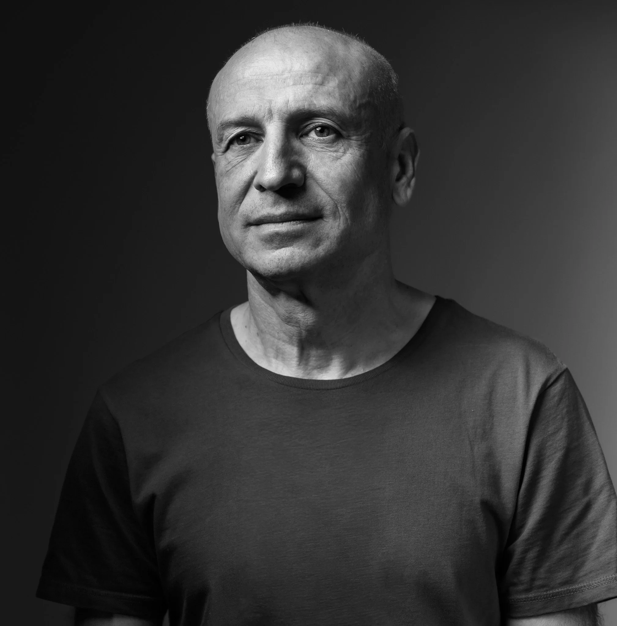 Cinematic editorial portrait photography, black & white