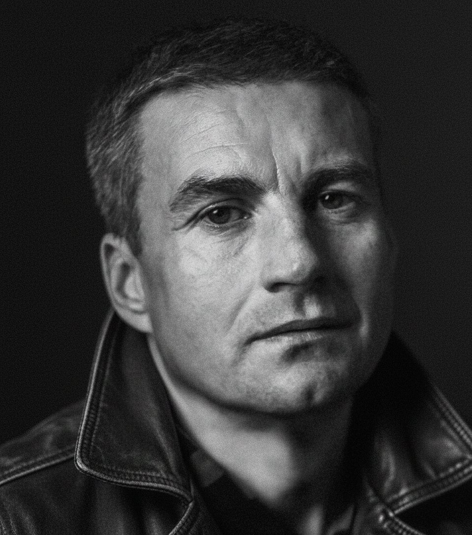 Cinematic editorial portrait photography, black & white