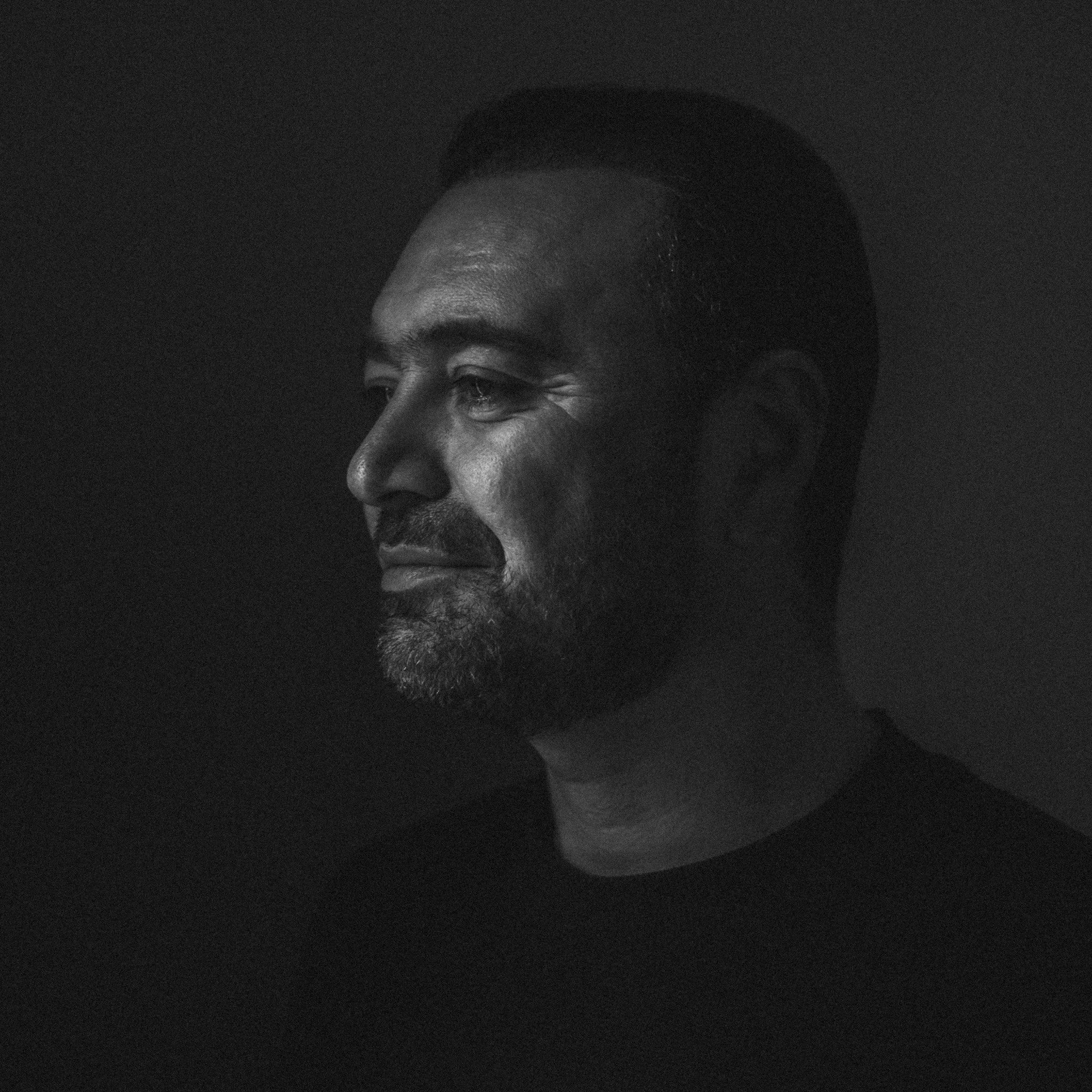 Cinematic editorial portrait photography, black & white