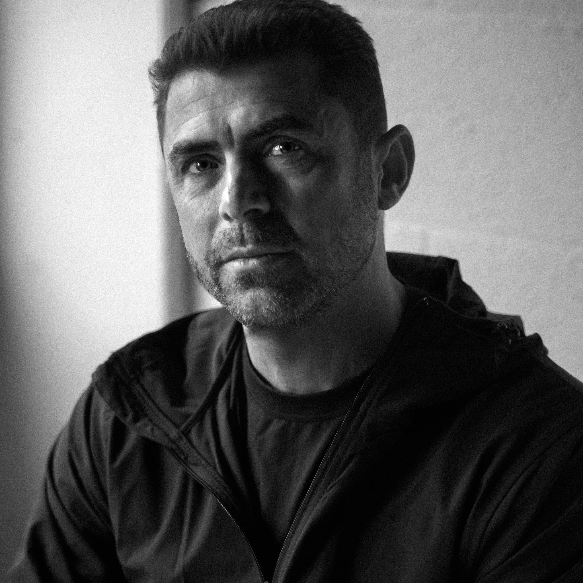 Cinematic editorial portrait photography, black & white