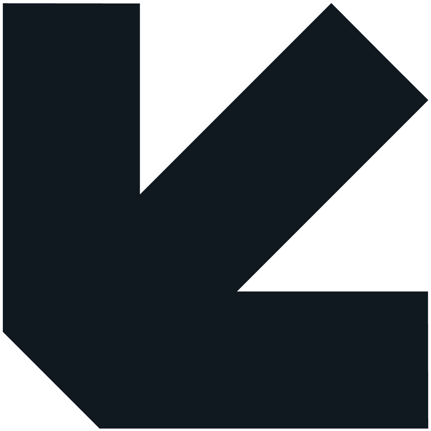 A black, stylized arrow pointing to the right, composed of geometric shapes.