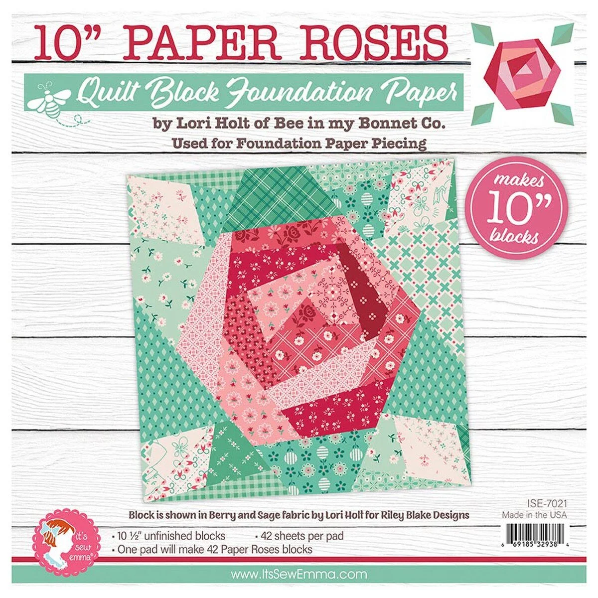 It's Sew Emma 10" Paper Roses Quilt Block Foundation Paper