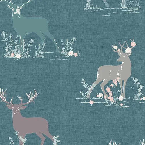 Dear Deer Teal in Knit - 95/5 cotton lycra knit fabric