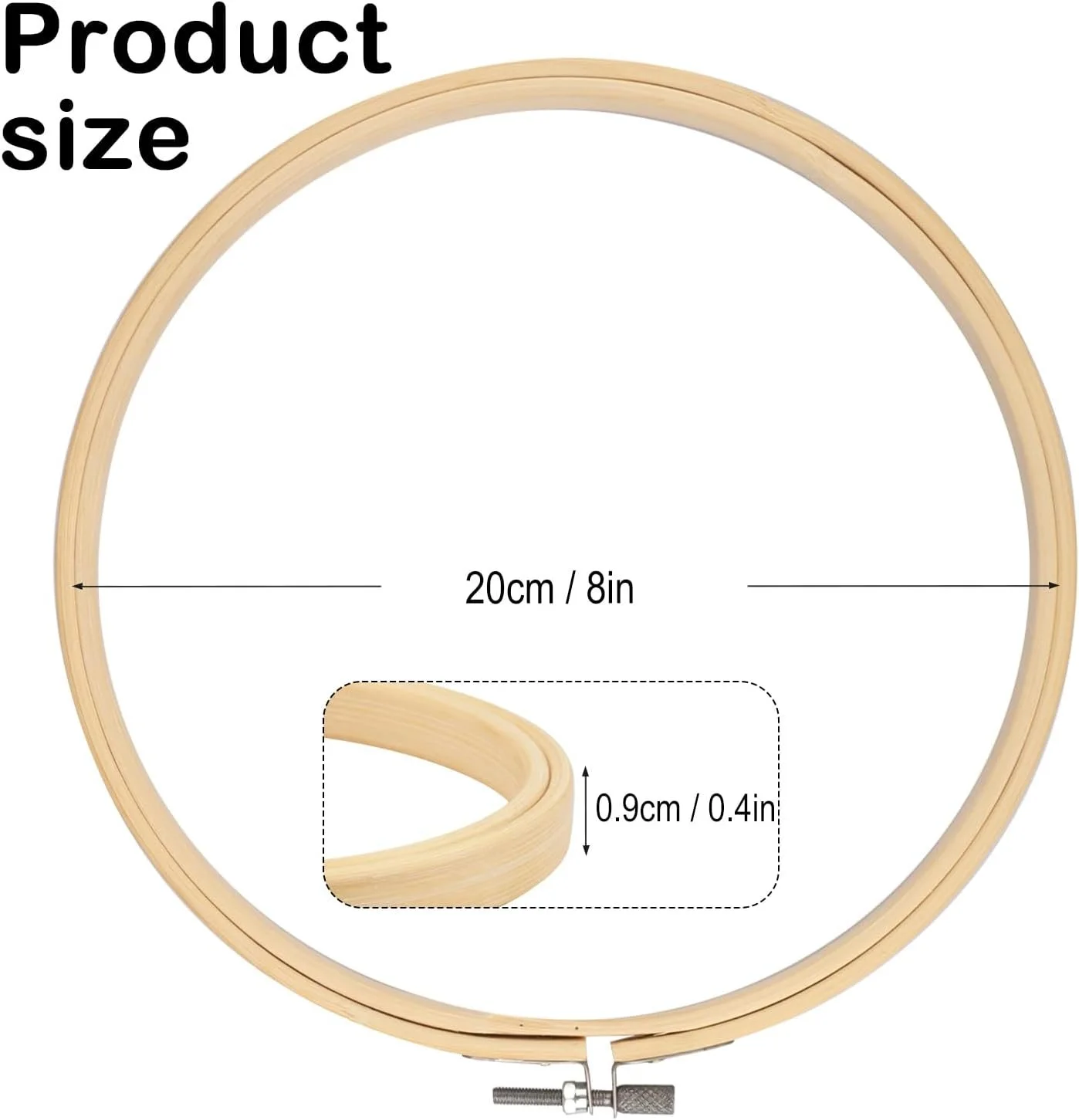 8 Inch Adjustable Bamboo Cross Stitch Rings for Needlework, Sewing and Crafts, with Easy Loosen Tighten Mechanism, Ideal for Gifting and Decorating, by GNIEMCKIN.
