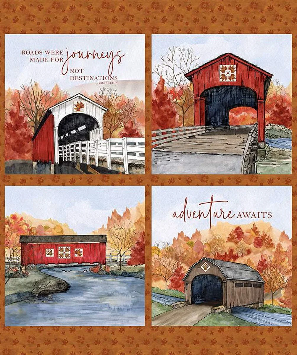 Covered Bridges in Fall Pillow Panel  PD16217-PANEL