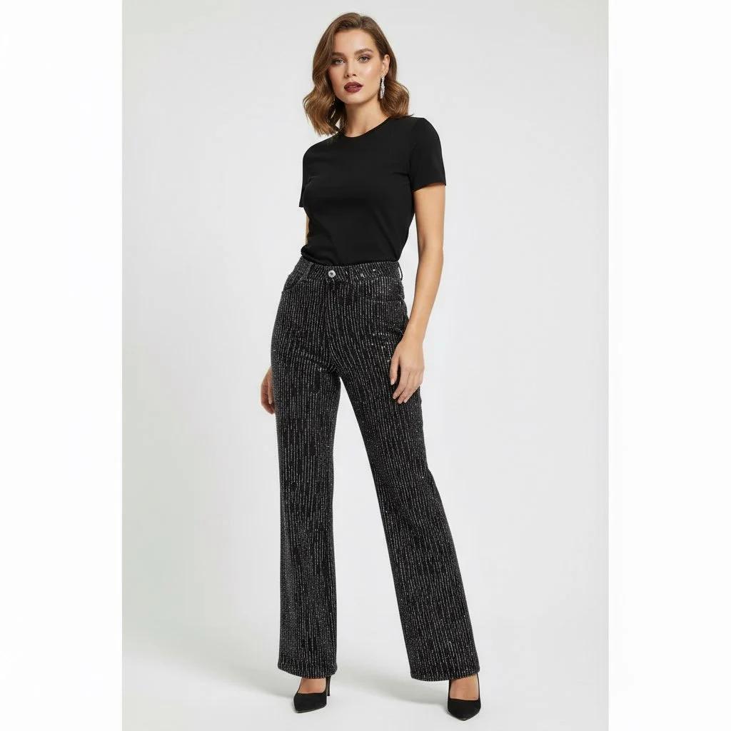Luna Sparkle High-Rise Straight Jeans