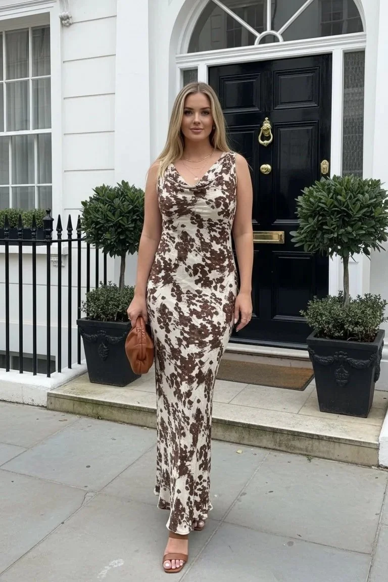 Mocha Dreams Cowl-Back Maxi Dress