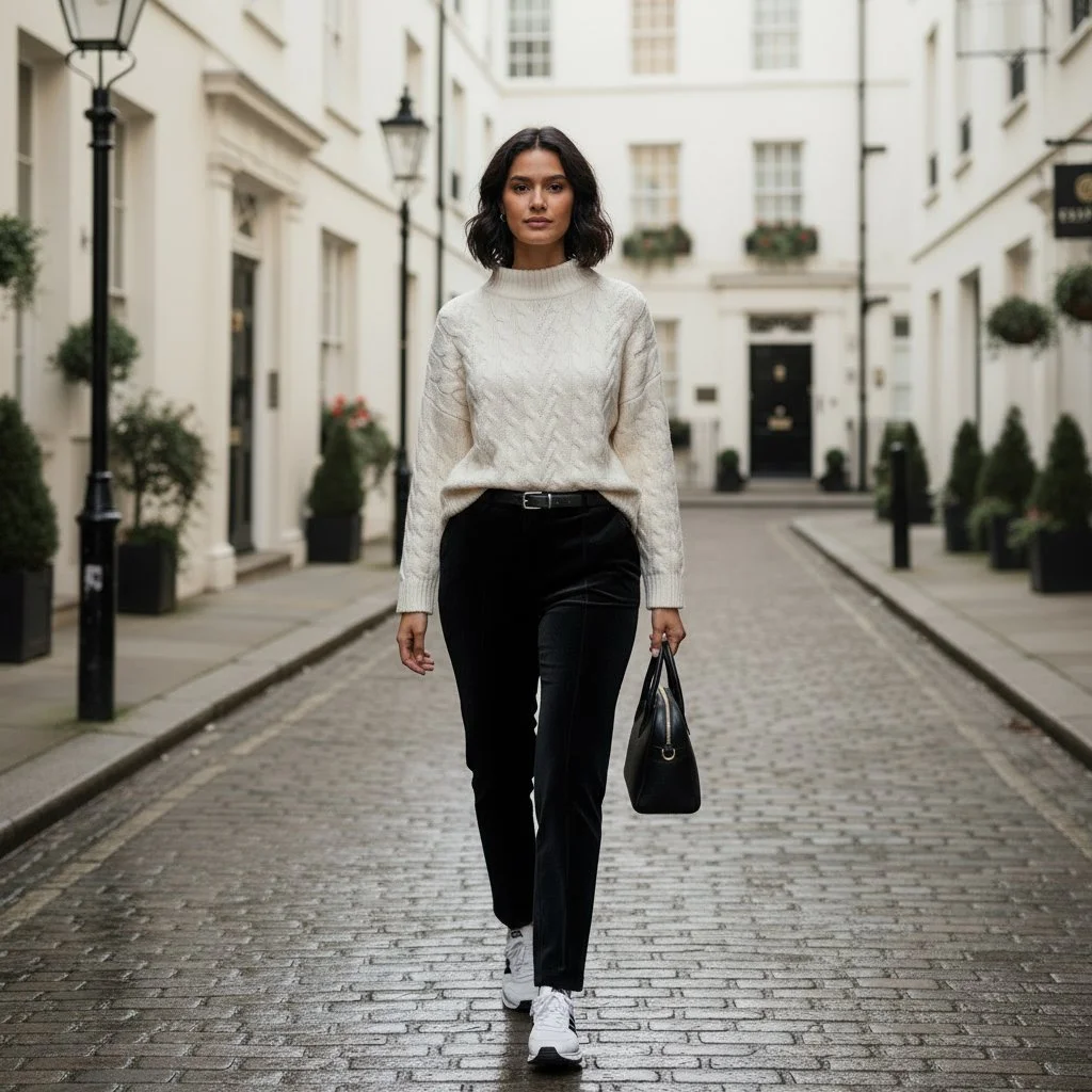 High-Waist Black Velvet Trousers