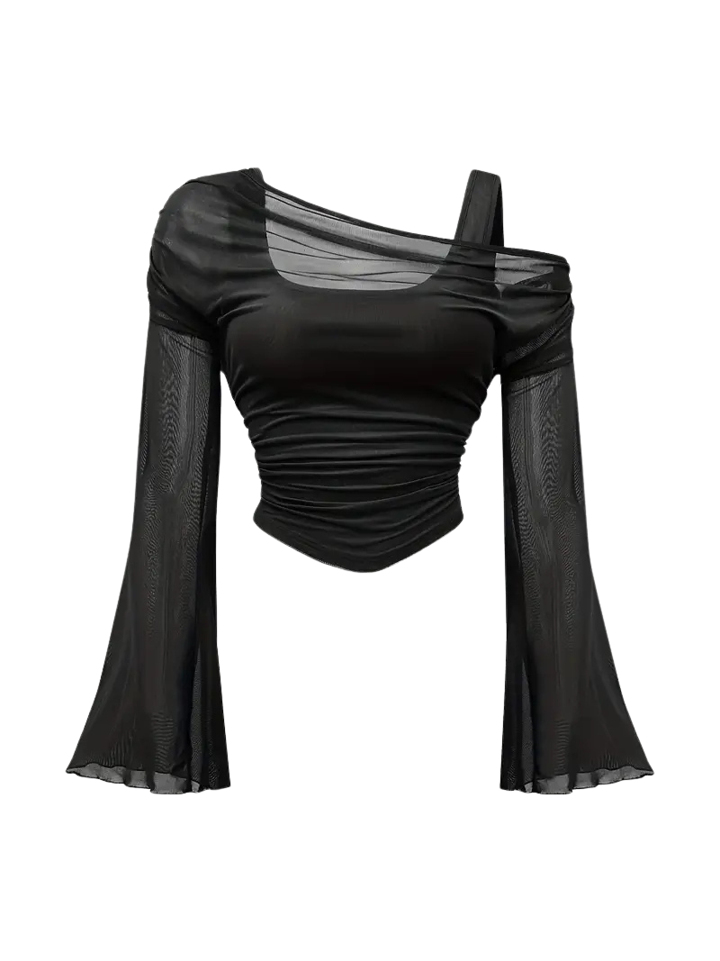 Asymmetrical Sheer Top in Noir