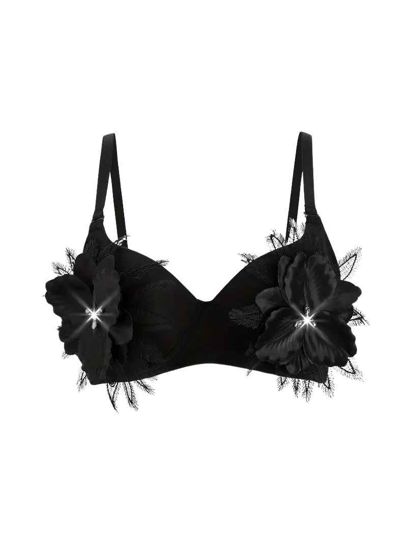 Embellished Floral Bralette in Noir