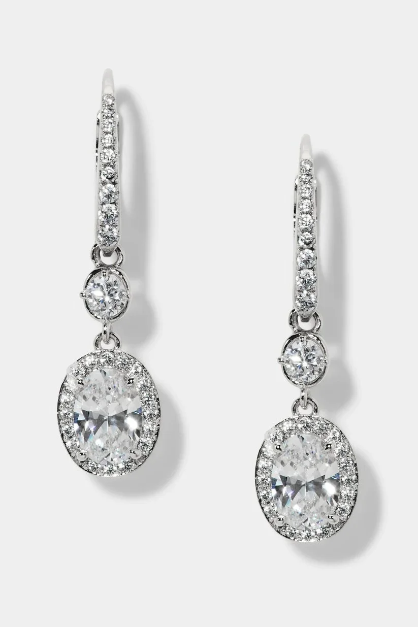 NADRI MAIDEN HALO OVAL EARRINGS SILVER