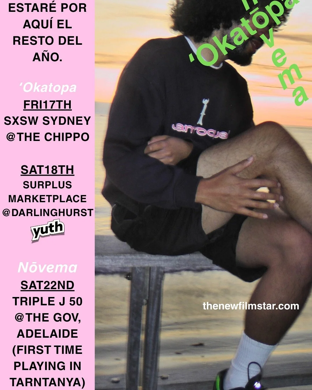 ★ final stretch for the year starts tmrw ★ 
17/10 @sxswsydney @americanapparelanz (SYD)
18/10 @yuth2yuth @surplussydney (SYD) 
22/11 @triple_j (ADL) 

see u there 🫂 malo &lsquo;aupito 

📸
1 @tom.wardd 
2 @billyzammit 

☆ thenewfilmstar.com ☆
