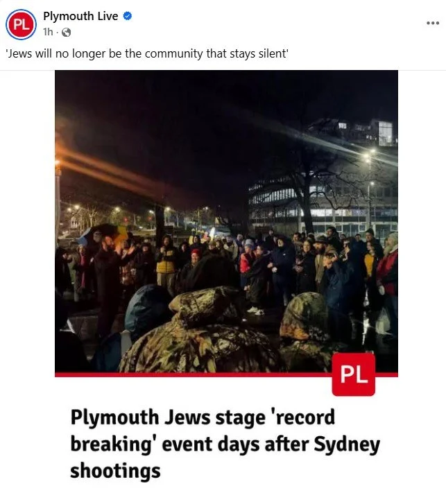 Plymouth Live - Plymouth Jews Stage Mass Event days after Sydney Shootings
