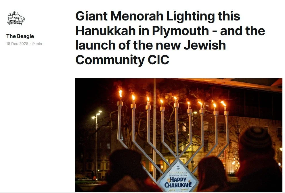 The Beagle - Giant Menorah Lighting this Hanukkah in Plymouth - and the launch of the new Jewish Community CIC