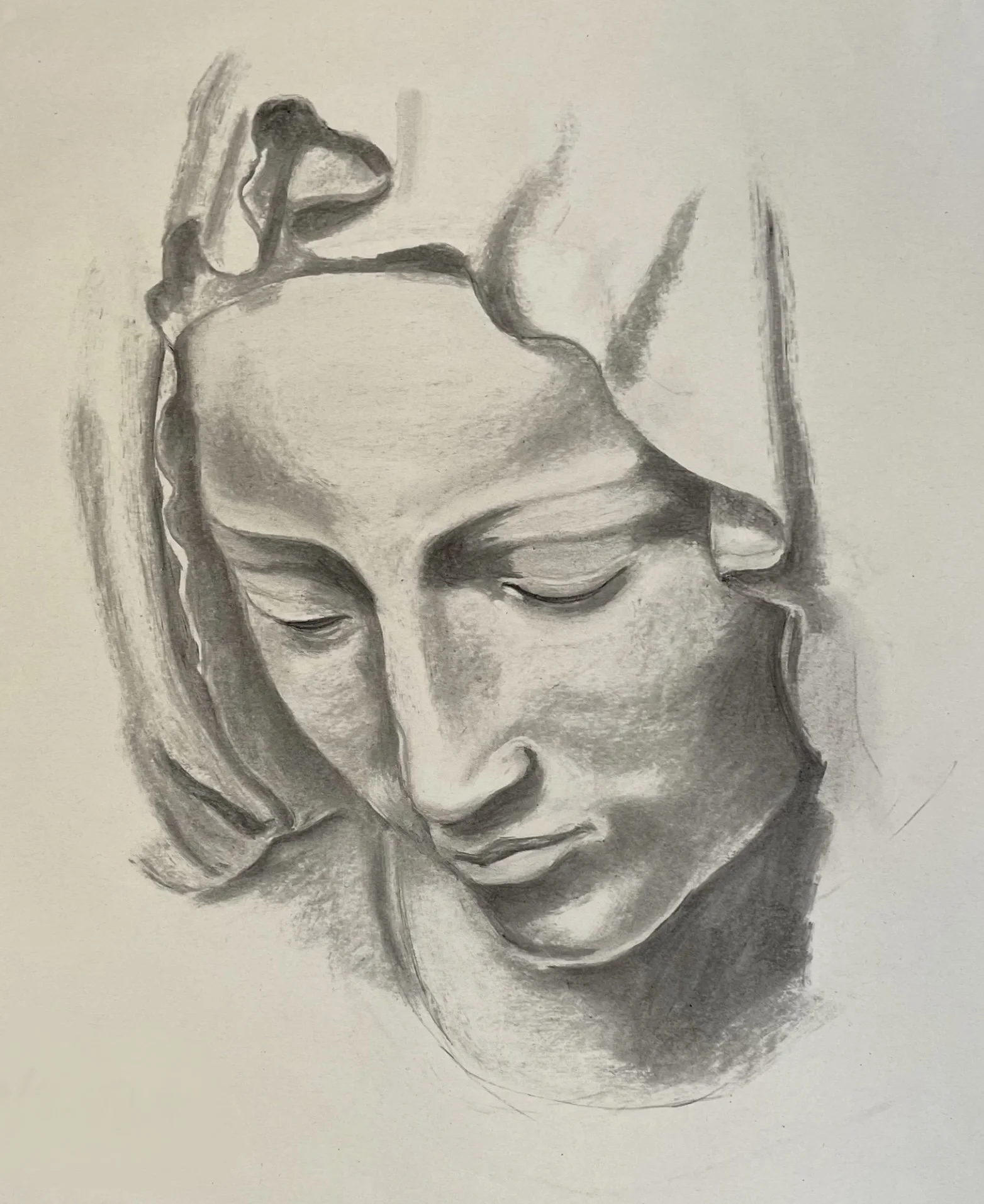 Sketch of the face of the Madonna from Michelangelo's sculpture Pietà
