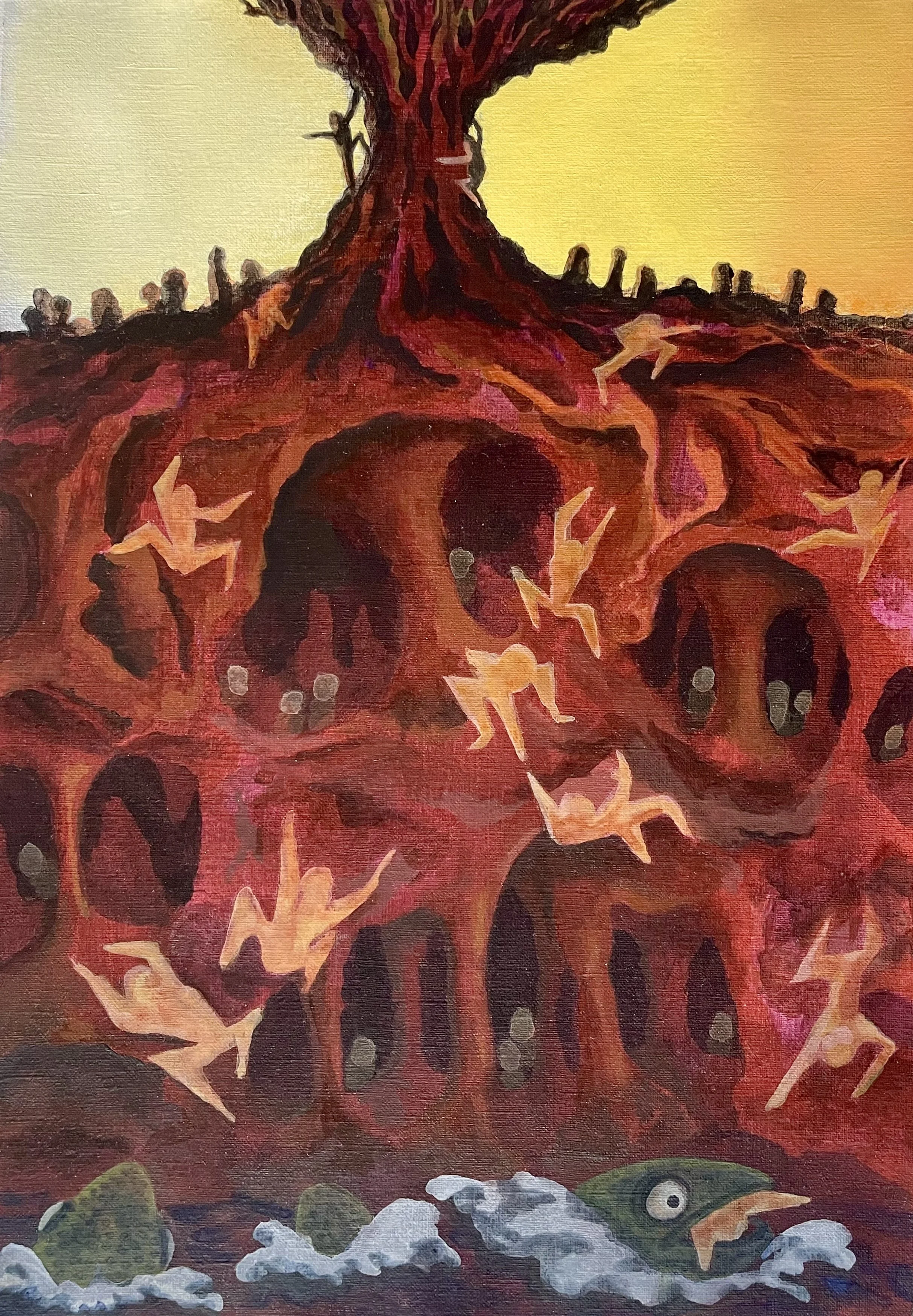 Painting representing inner reactivity to the raging world outside