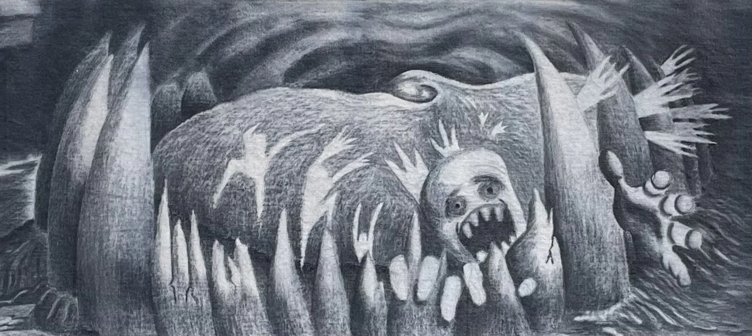 Detail from my drawing The Nightmare, where the sleeper experiences a scene of horror