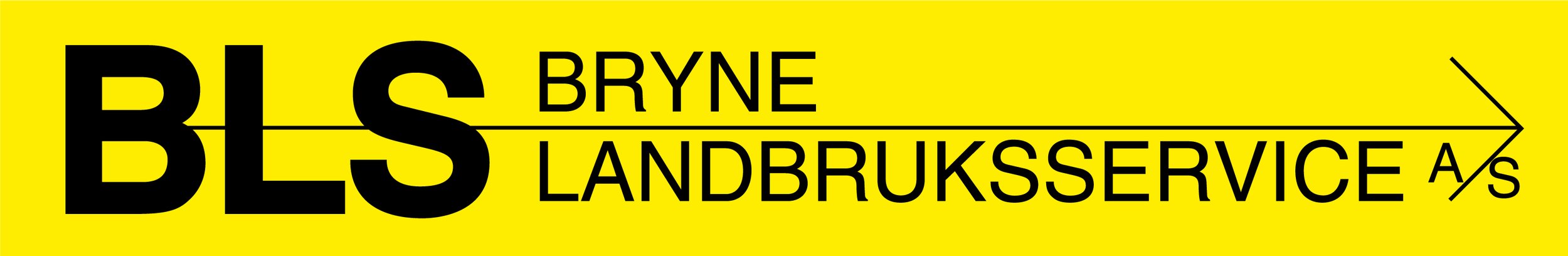 Logo for BES Bryne Landbruksservice AS med svart tekst på gul bakgrunn.