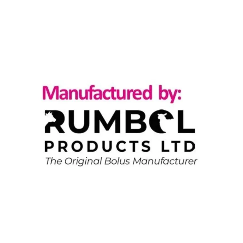 Logo for RUMCOL PRODUCTS LTD med teksten "Manufactured by: RUMCOL PRODUCTS LTD The Original Bolus Manufacturer".