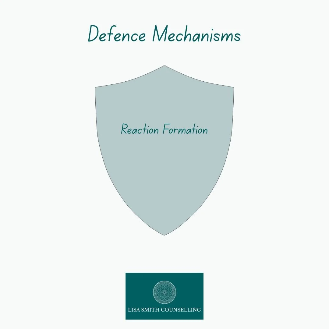Reaction formation is adopting behaviours or feelings that are exactly the opposite of one's true emotions.

If you are considering counselling/psychotherapy &amp; would like an informal chat, email: lisa@lisasmithcounselling.com 

#counselling #coun