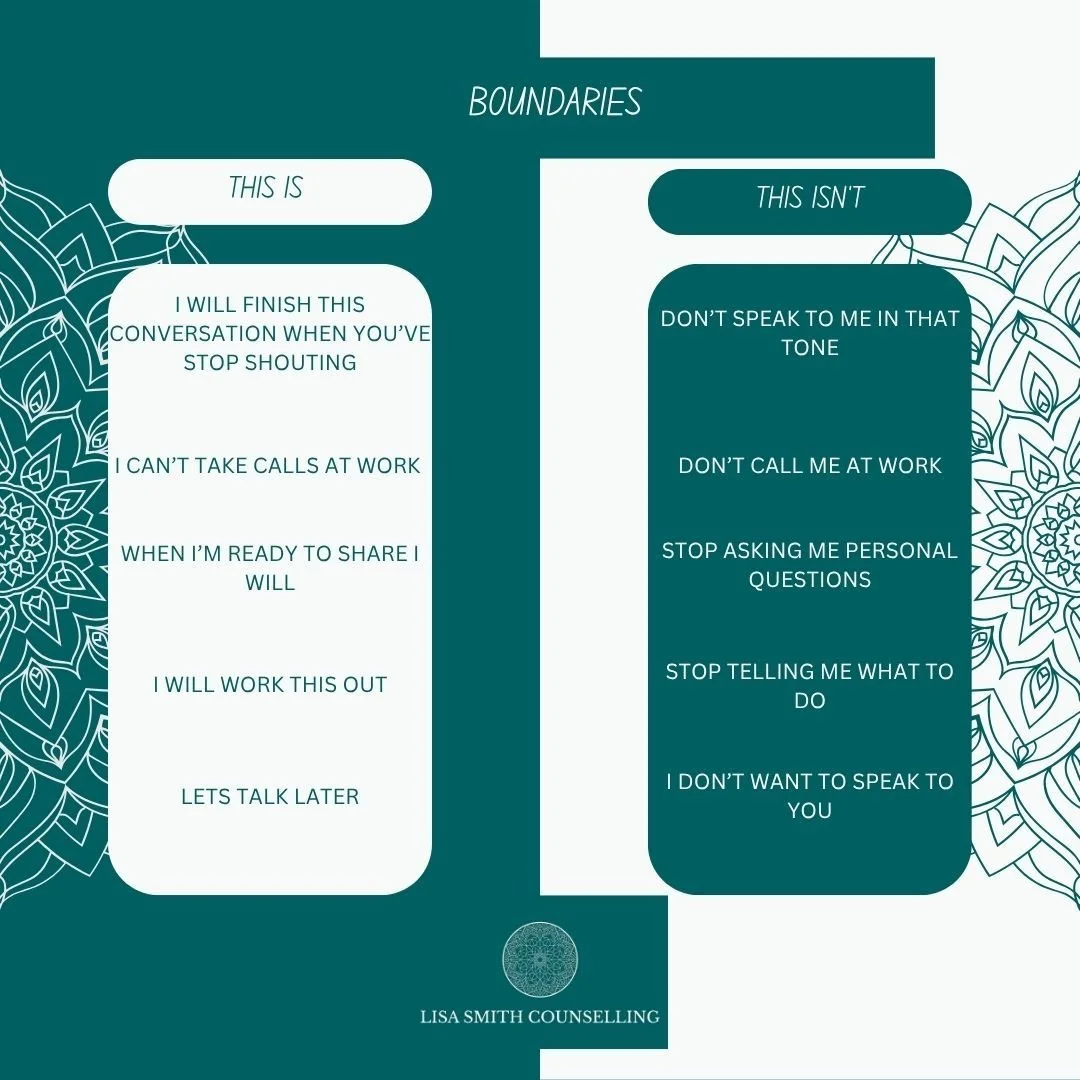 Over Christmas we may experience various boundary pushing.  It may be easier to be rude but in the long term will our families understand that behind this we are attempting to set a boundary?
Here are a few examples of what can be said which doesn't 