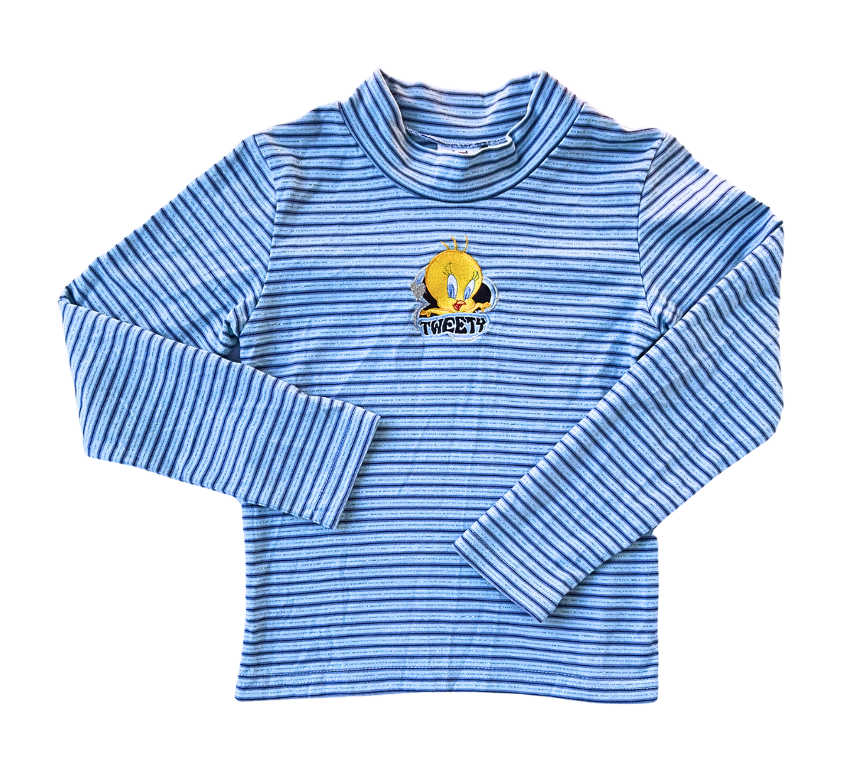 90s Looney Tunes Tweety Striped Mock Neck Long Sleeve Top Blue Size 8