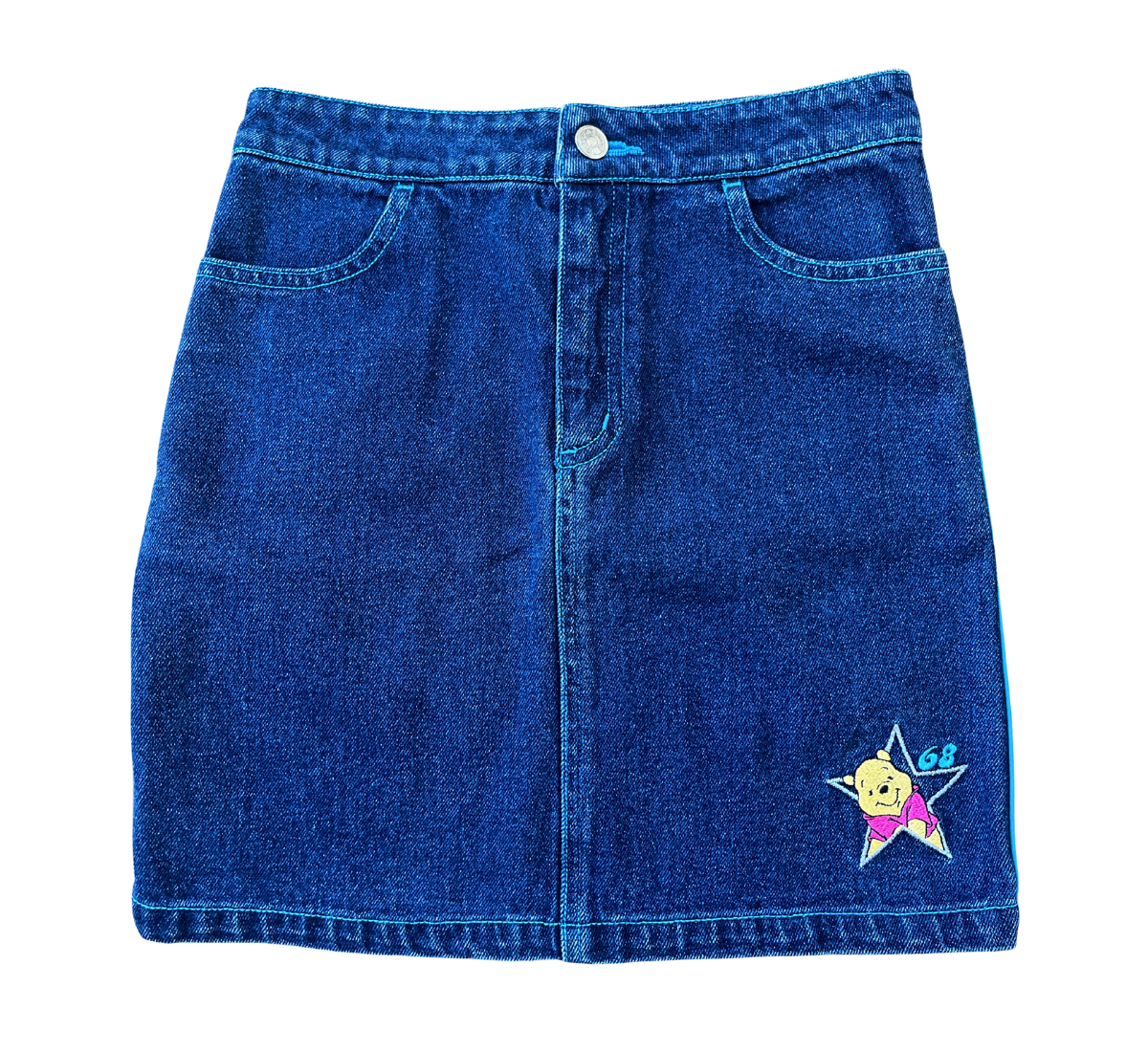 RARE Y2K Winnie The Pooh Denim Contrast Stitch Skirt Size 8