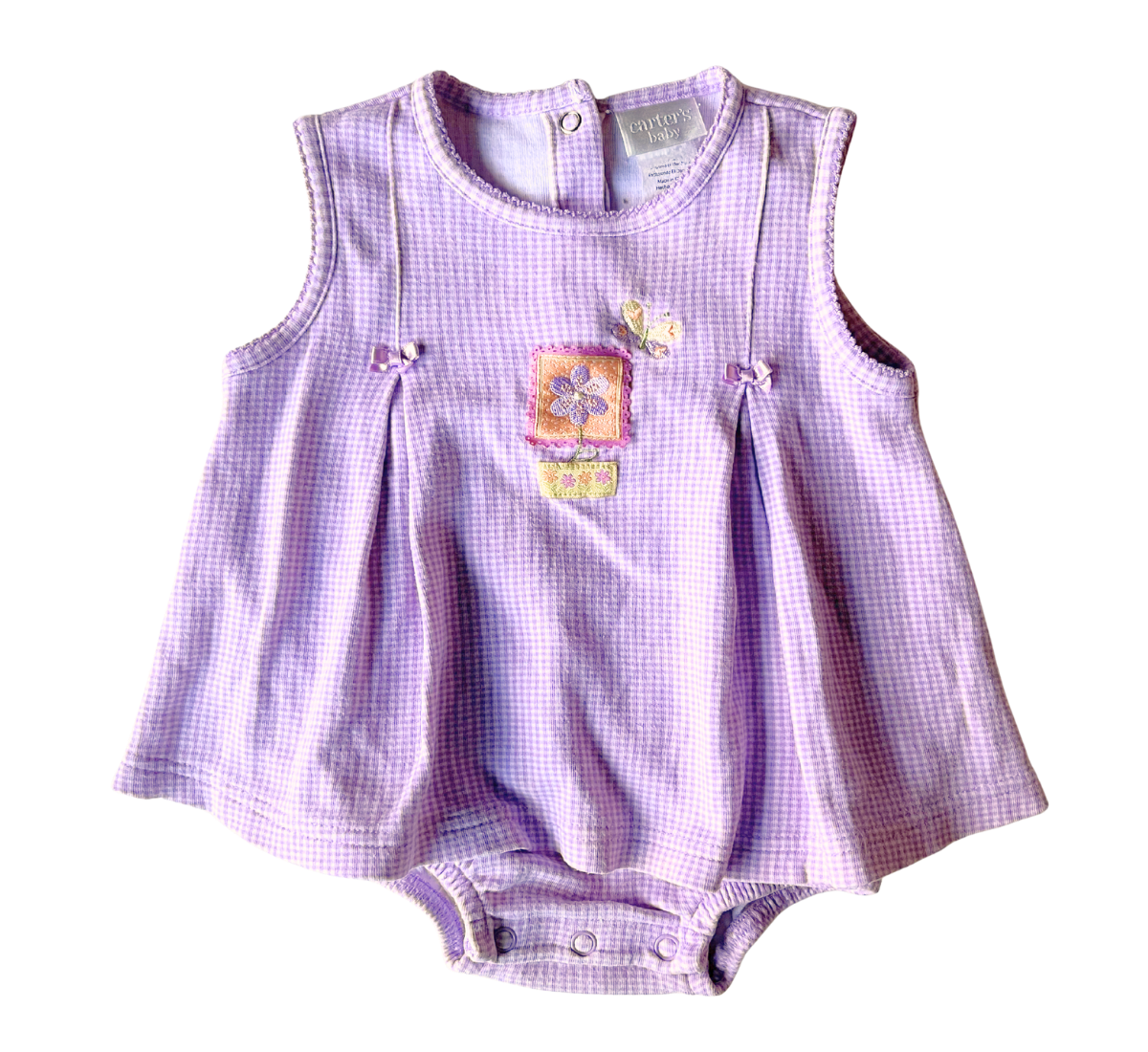 90s Carter's Baby Purple Gingham Dress Romper Size 00