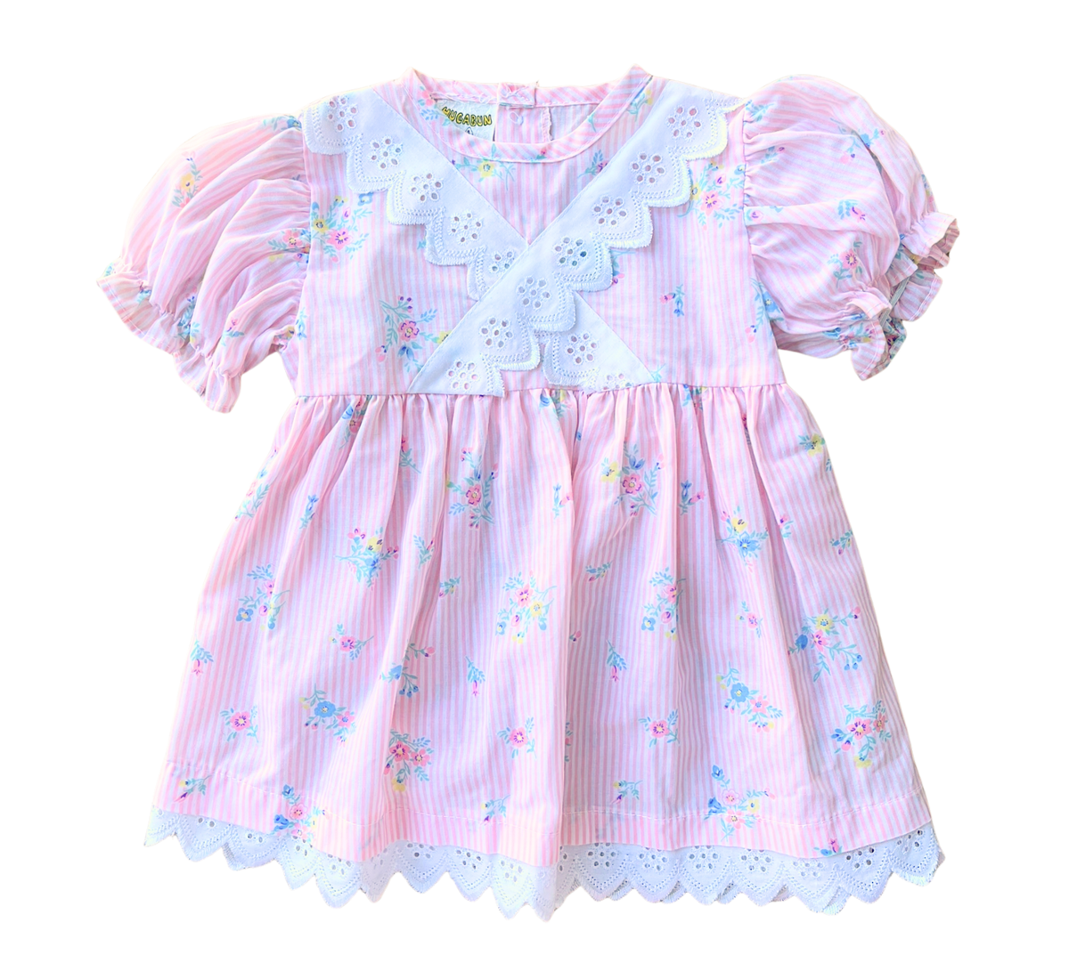 80s Criss Cross Floral Pinstripe Lace Baby Dress Pink Size 0