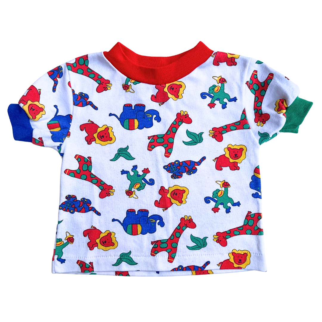 90s Healthtex Colourblock Zoo Animal Print Tee Size 9-12 Months