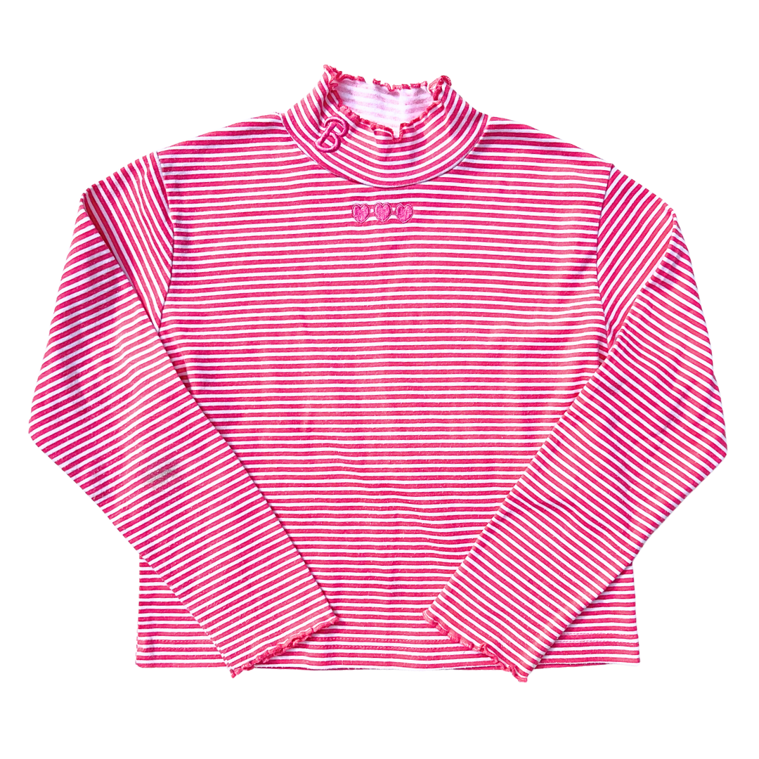 90s Barbie Pink Hearts Stripe Mock Neck Top Size 7-8 Years