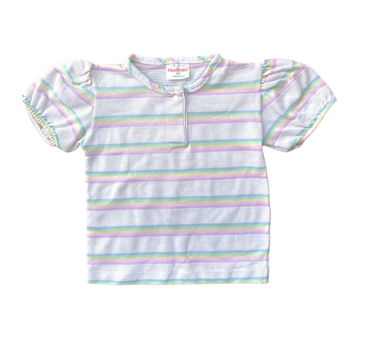 70s Health-tex Rainbow Mesh Stripe Shirt Size 2