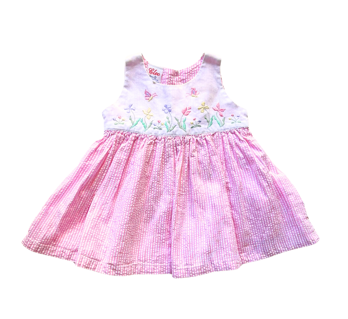 1980s Cleo Pink Pinstripe Seersucker Rainbow Dress Size 0