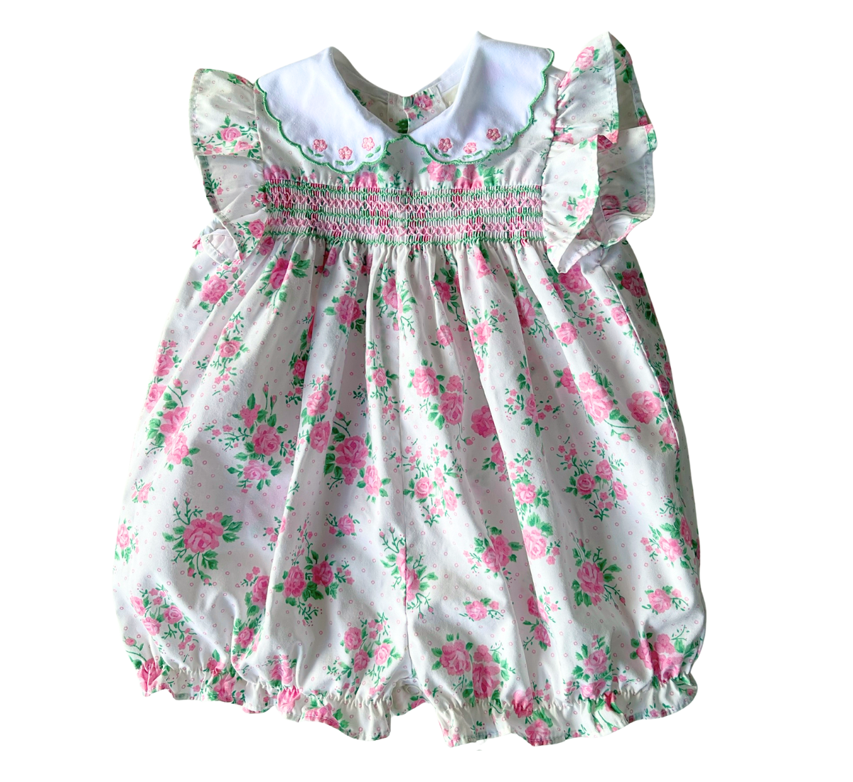 80s Rose Garden Smocked Flutter Sleeve Romper Size 00