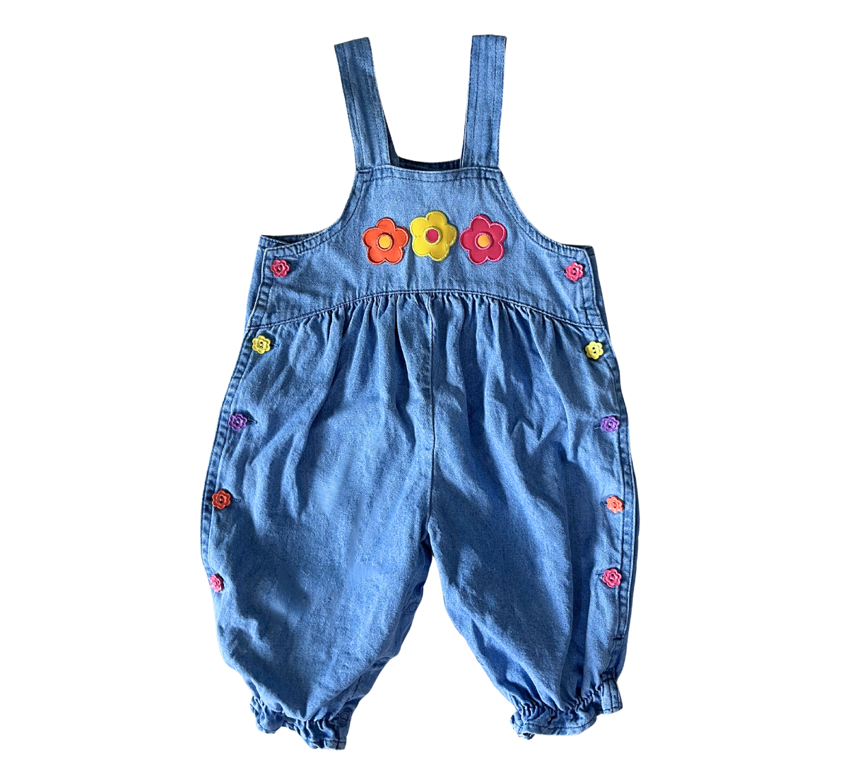Y2K Chambray Flower Colour-Pop Long Bubble Romper Size 1