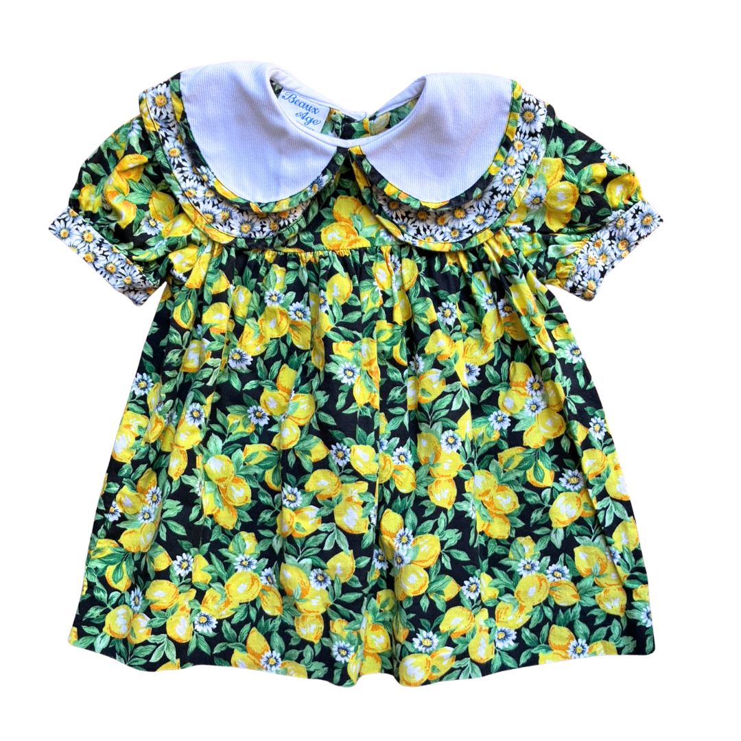 90s Double Collar Lemons Puff Sleeve Dress Size 1
