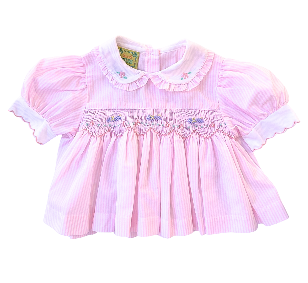90s Candy Stripe Pink Floral Smock Frill Collar Baby Dress Size 00