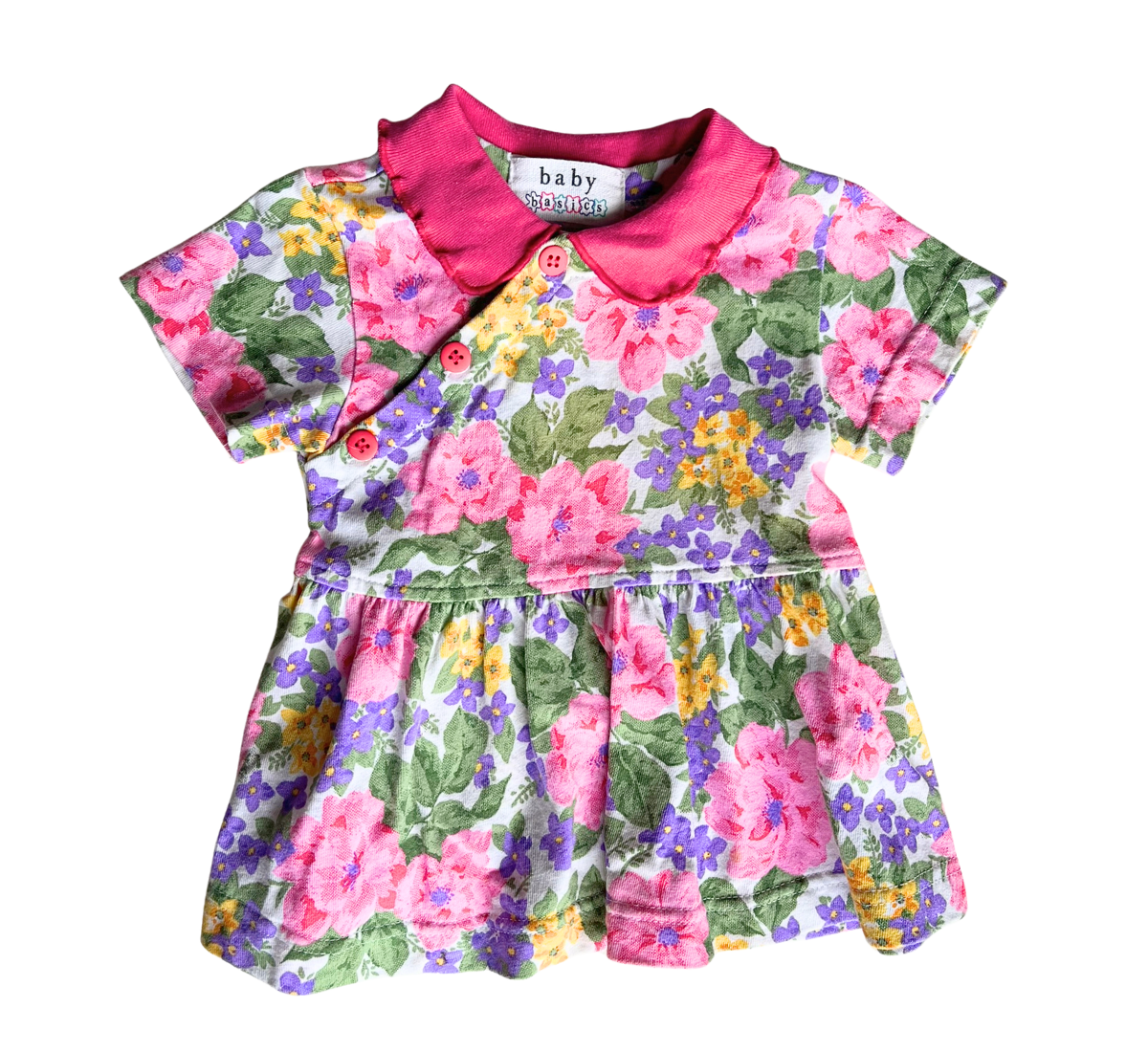 90s Baby Basics Magenta Floral Button Dress Size 6-9 Months