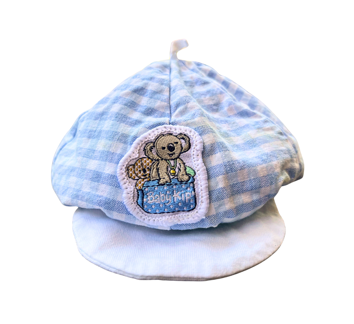 80s Kip & Co Soft Baby Hat Blue Gingham Size 00
