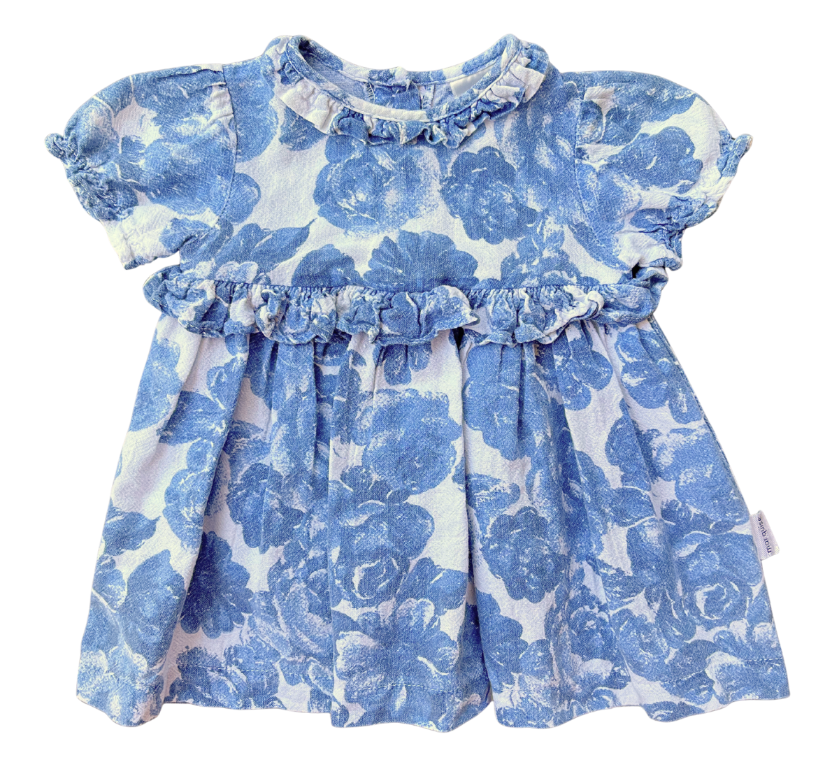 80s Marquise Blue Flower Frill Dress Size 0-1