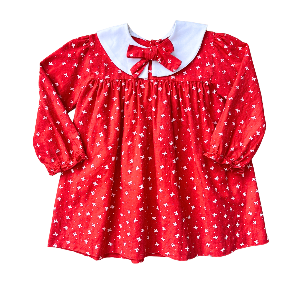 80s Red and White Bow Collar Long Sleeve Dress Christmas Size 2
