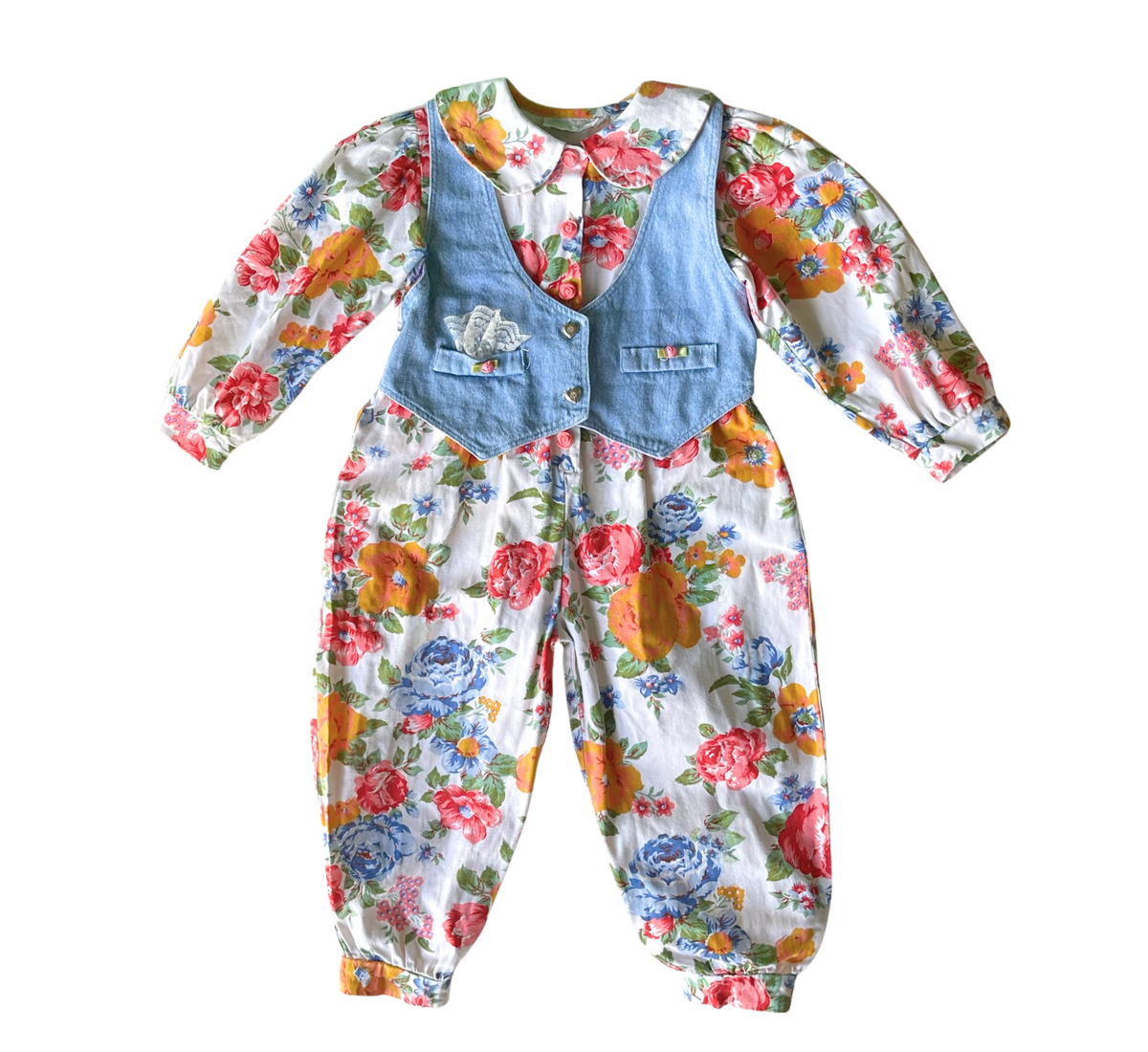 90s Rachel's Kids Long Floral Romper w/Vest Size 4T