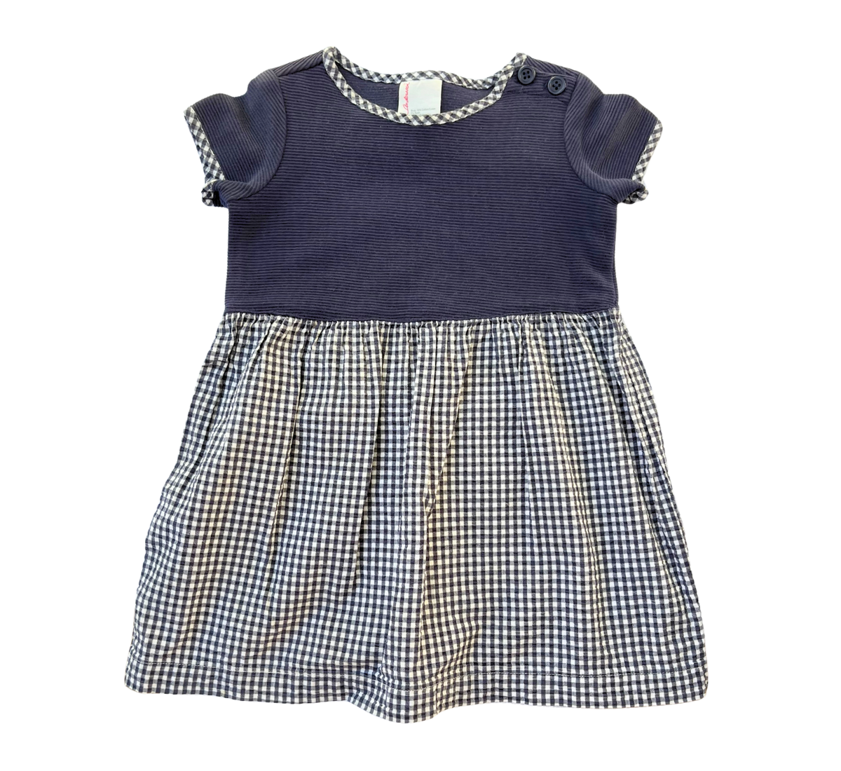 Hanna Anderson Navy Gingham Contrast Dress Size 1